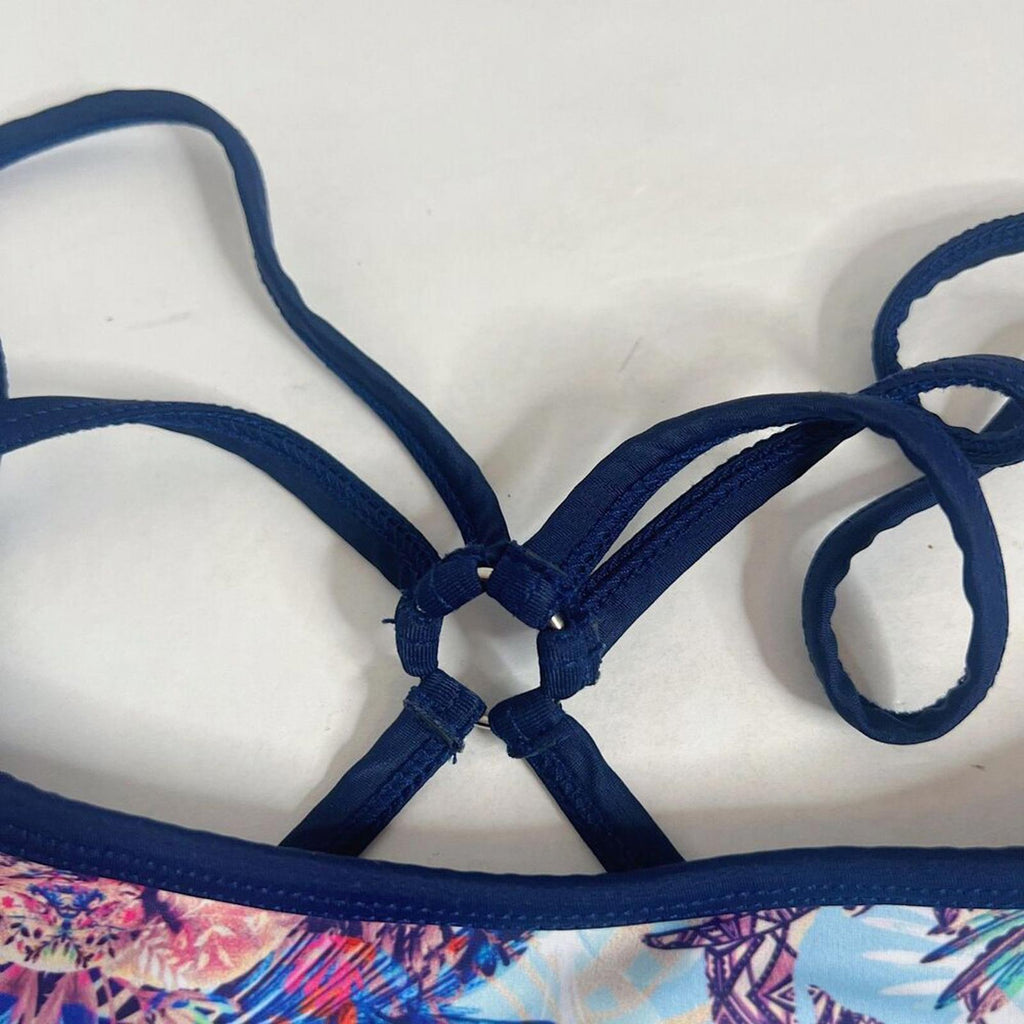 Onzie Blue Tropical Floral Sports Bra Athletic Athleisure Crossover Straps