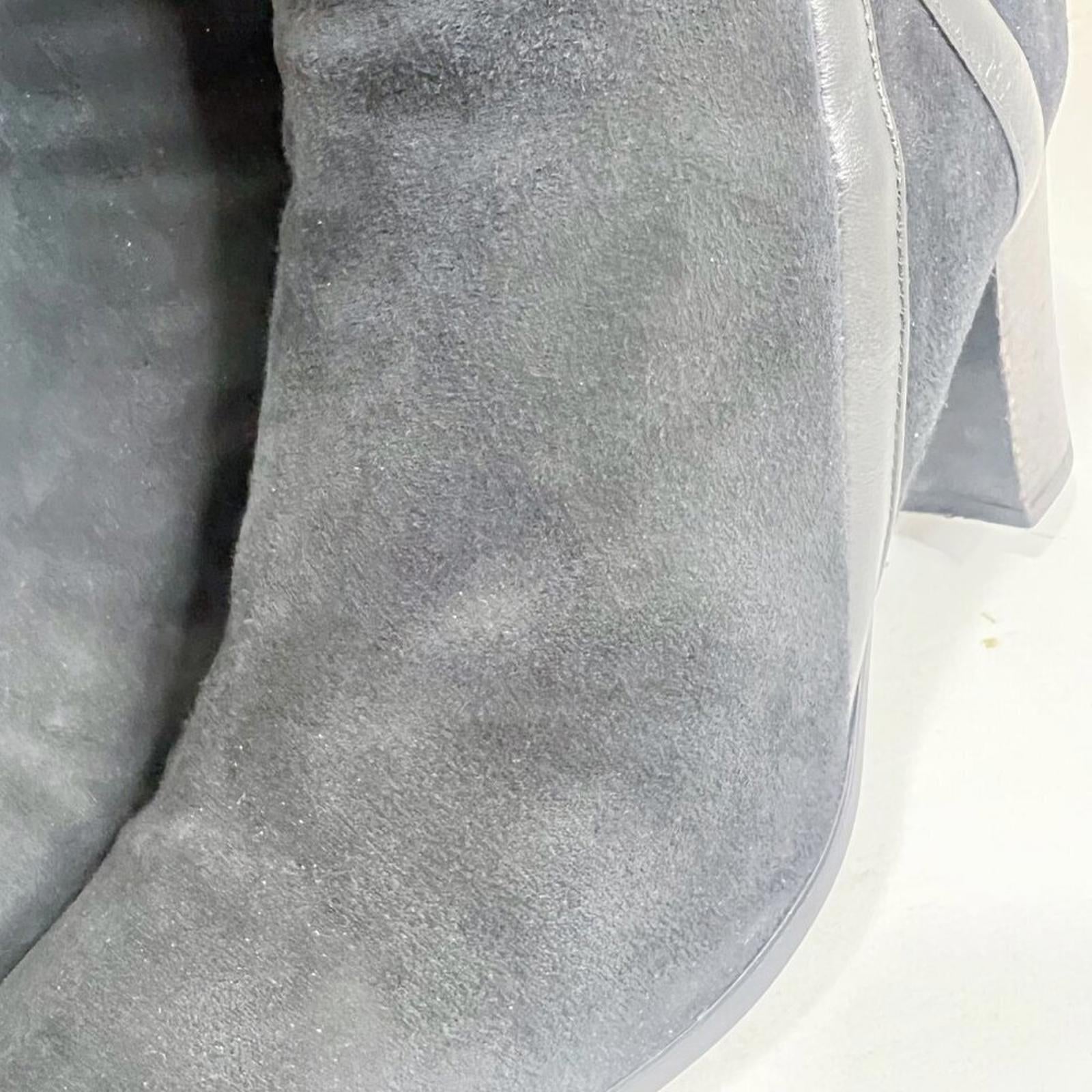 Aquatalia Italian Black Suede Heeled Booties Leather Piping Ankle Boots Size 9