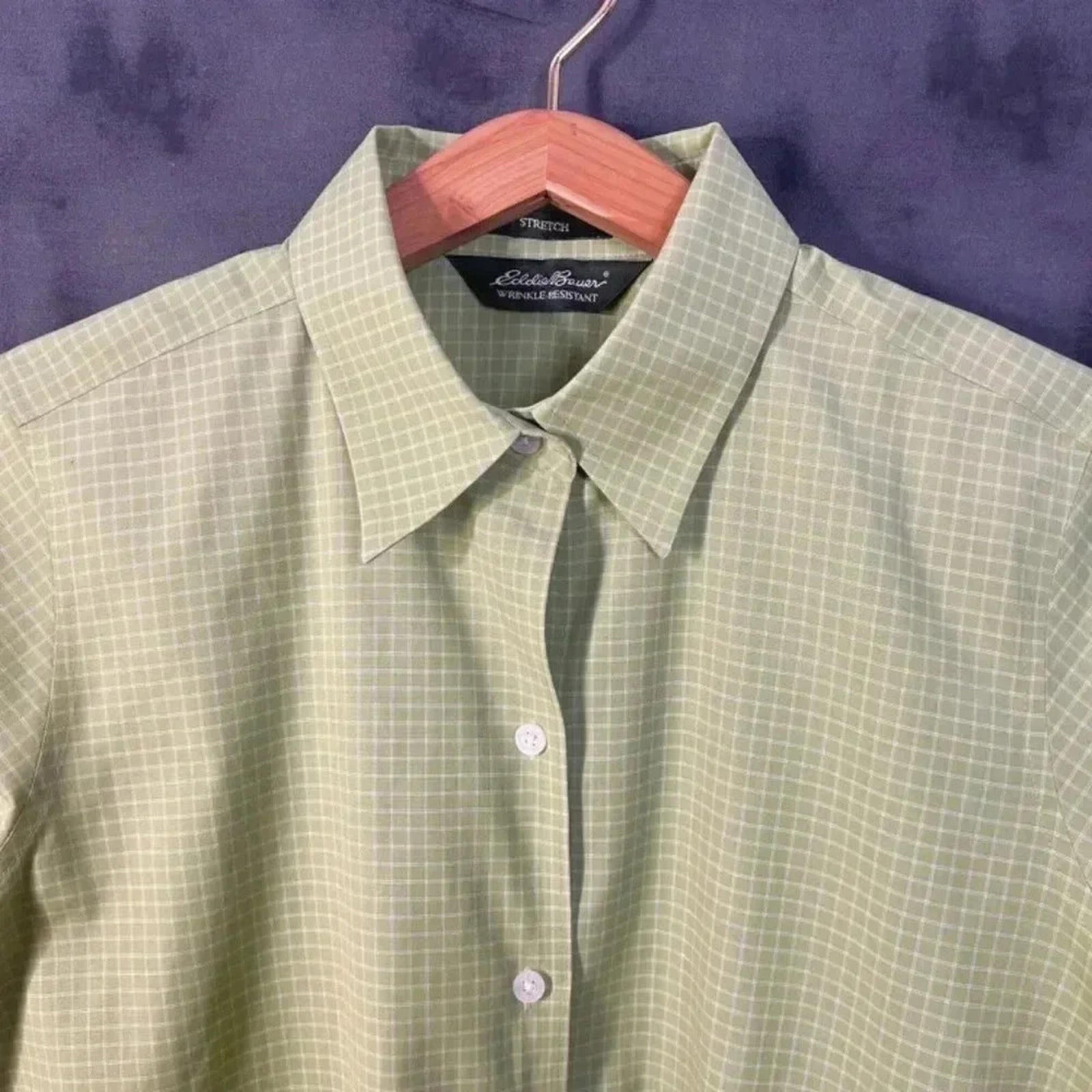 Eddie Bauer Green Grid Print Stretch Wrinkle Resistant Button Up Shirt Size M