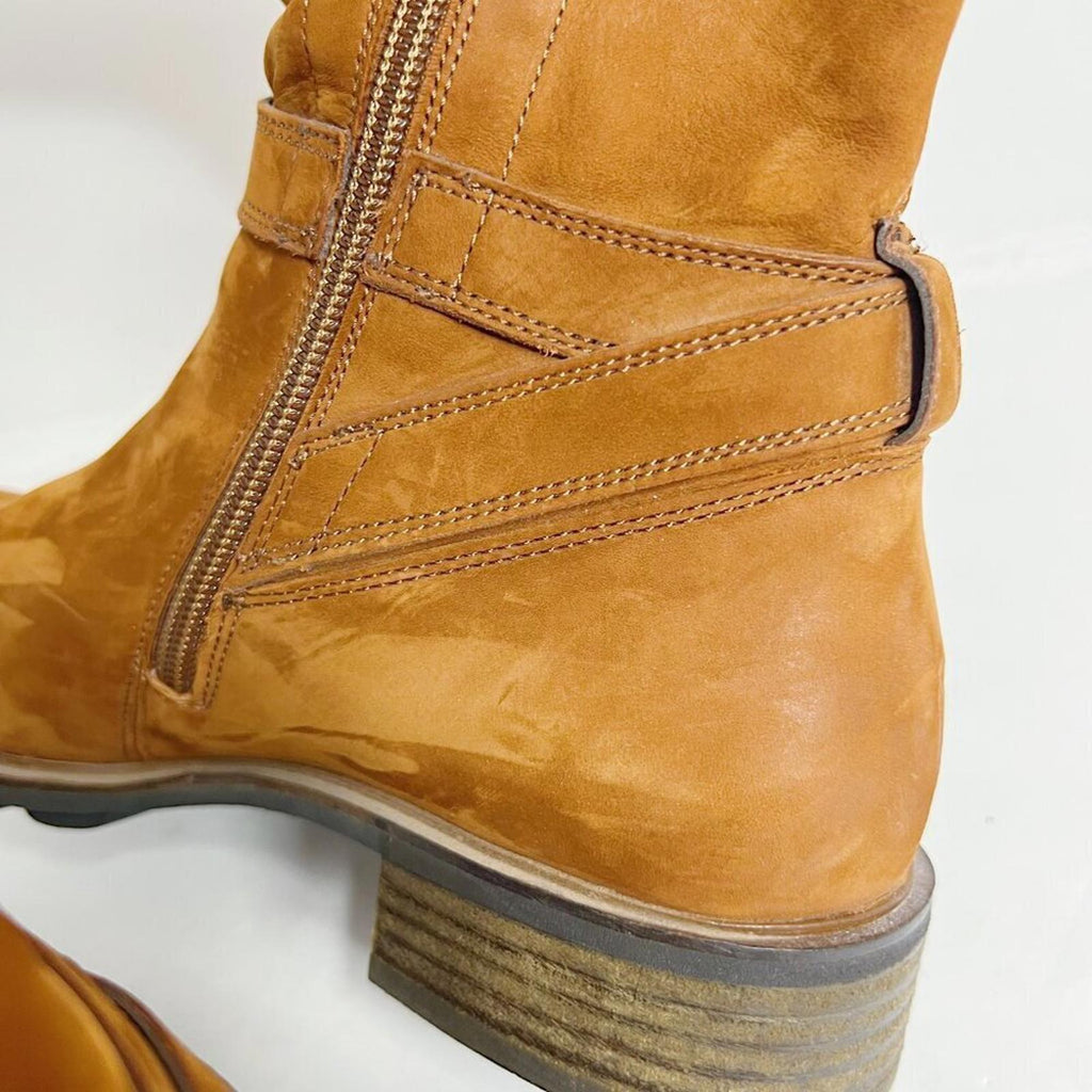 Paul Green Denver Belted Biker Moto Booties Ankle Boots in Toffee Suede Size 7