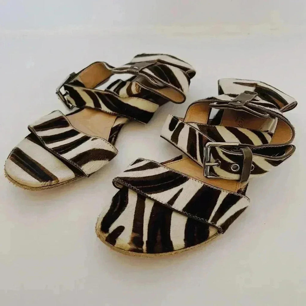 Gianvito Rossi Vintage Zebra Print Leather Cowhide Strappy Sandals Size 6.5 US