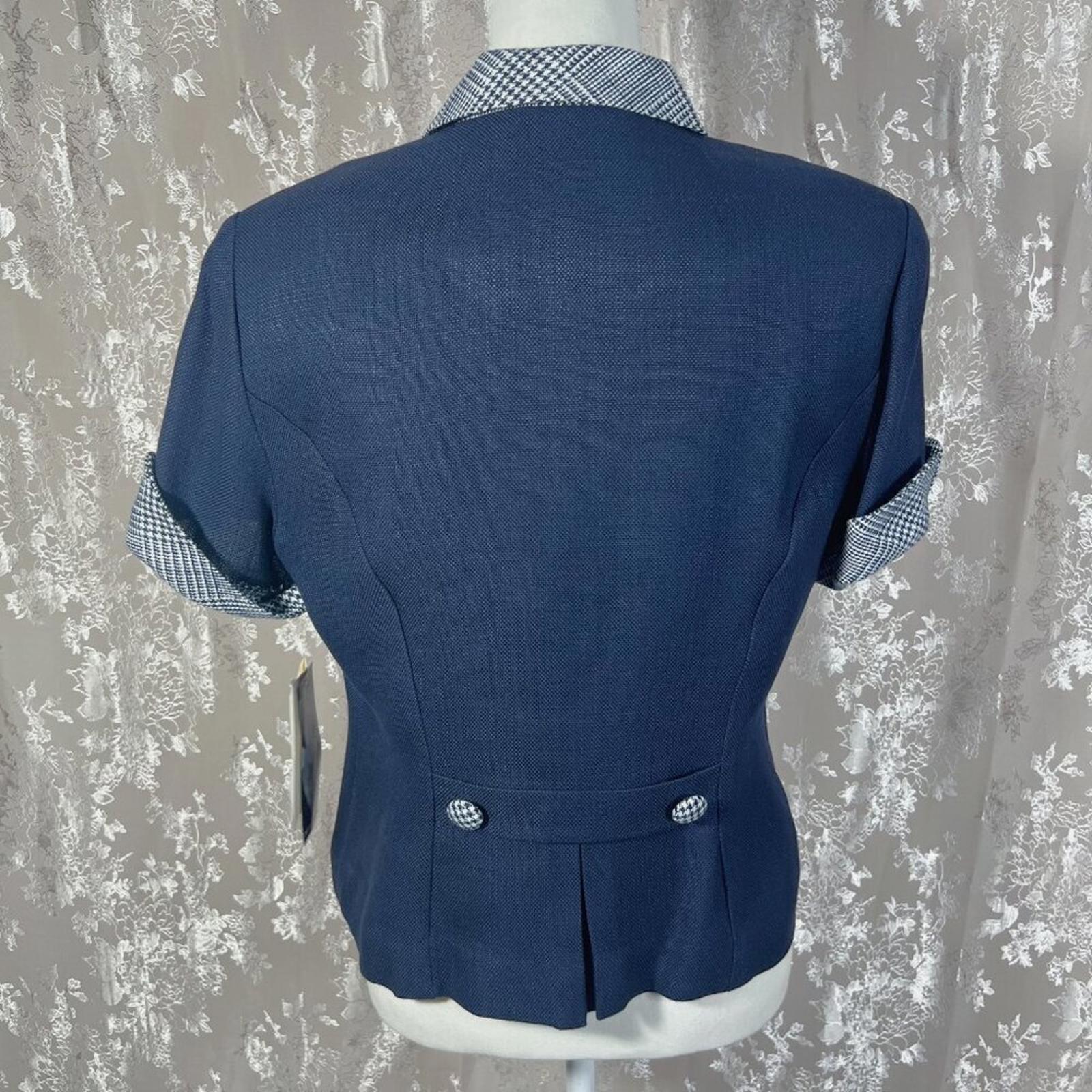 NWT Vintage Donna Ricco Navy Blue Button Up Short Sleeve Blouse Size 12P
