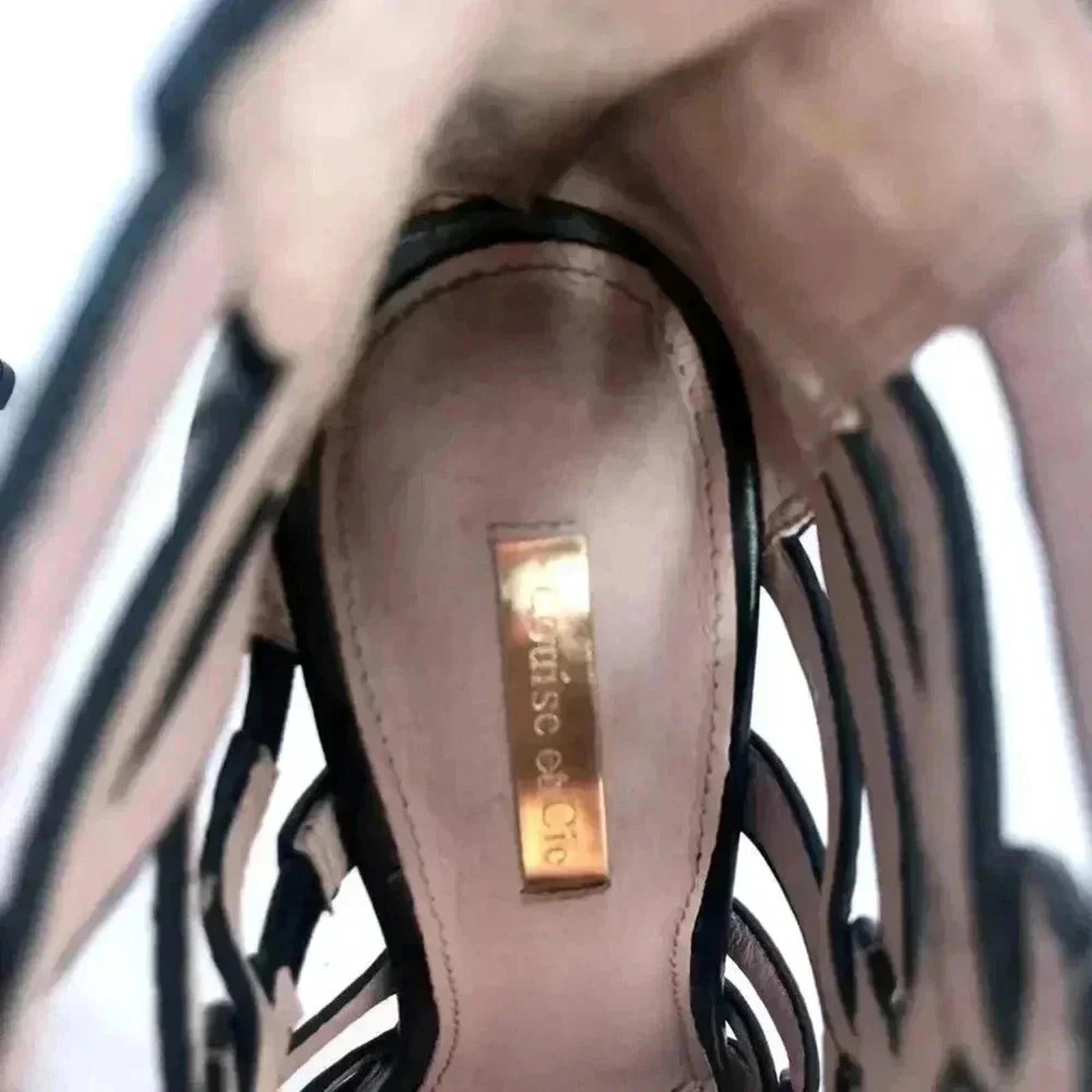 Louise et Cie Katy Black Leather Stiletto Strappy Sandal Pump Heel Size 7.5 US