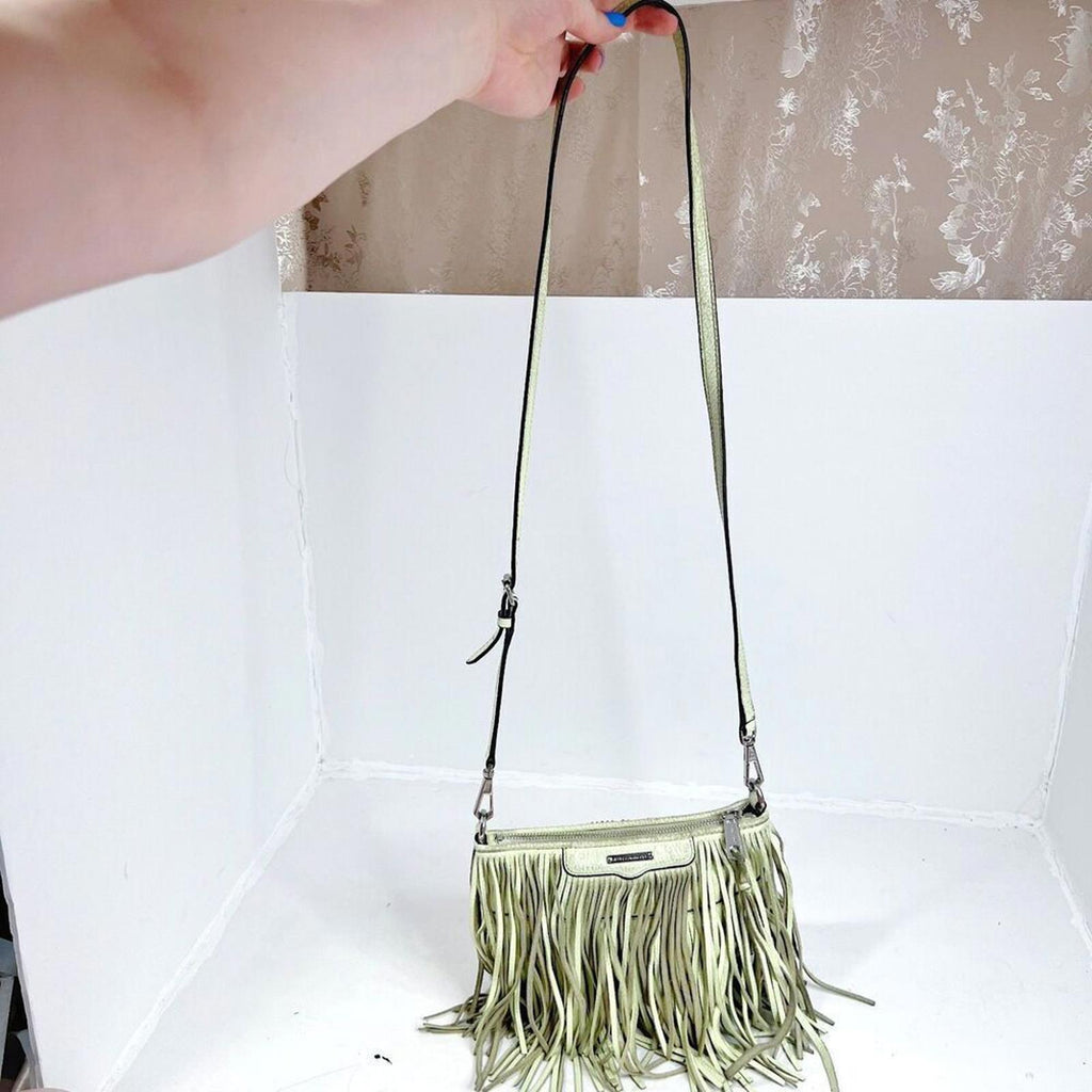 Rebecca Minkoff Mint Green Leather Fringe Crossbody Bag Purse Boho
