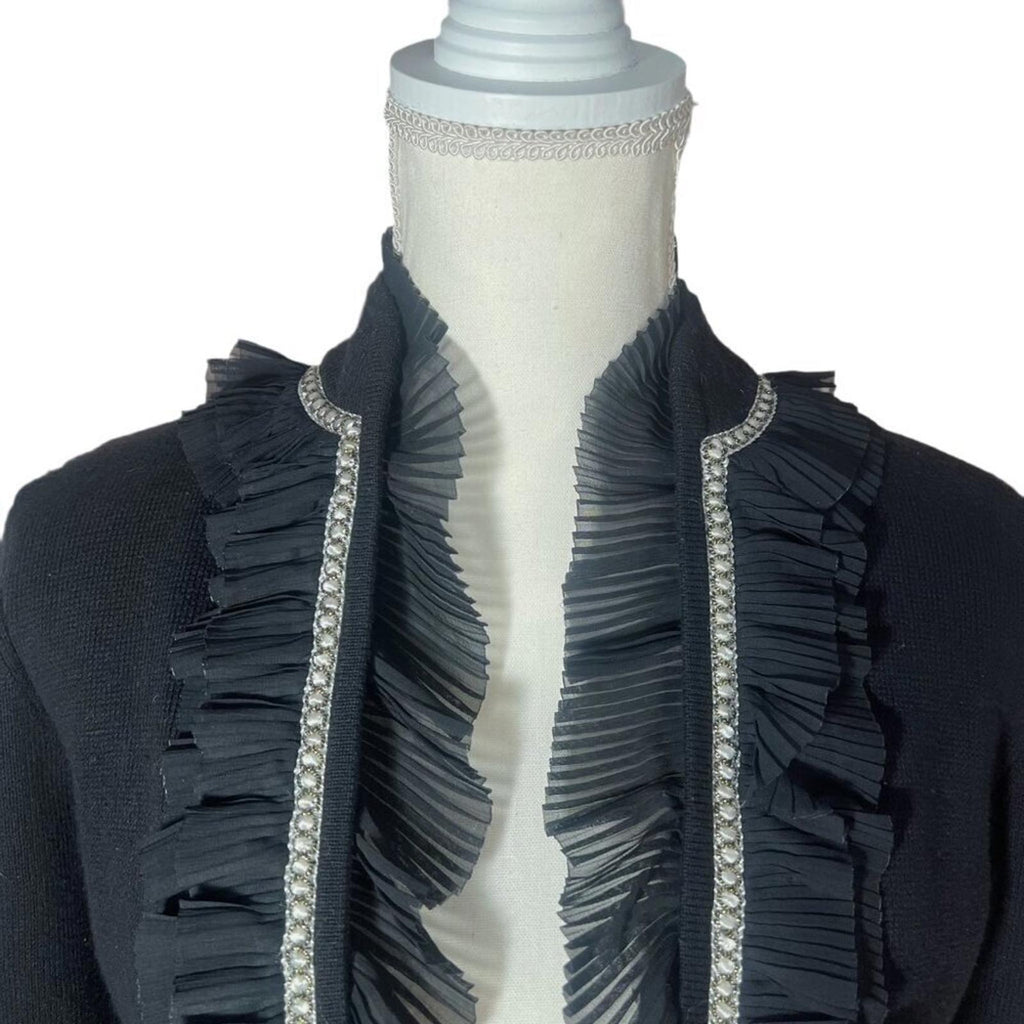 White House Black Market WHBM Black Ruffle Blazer Jacket Women's Size M