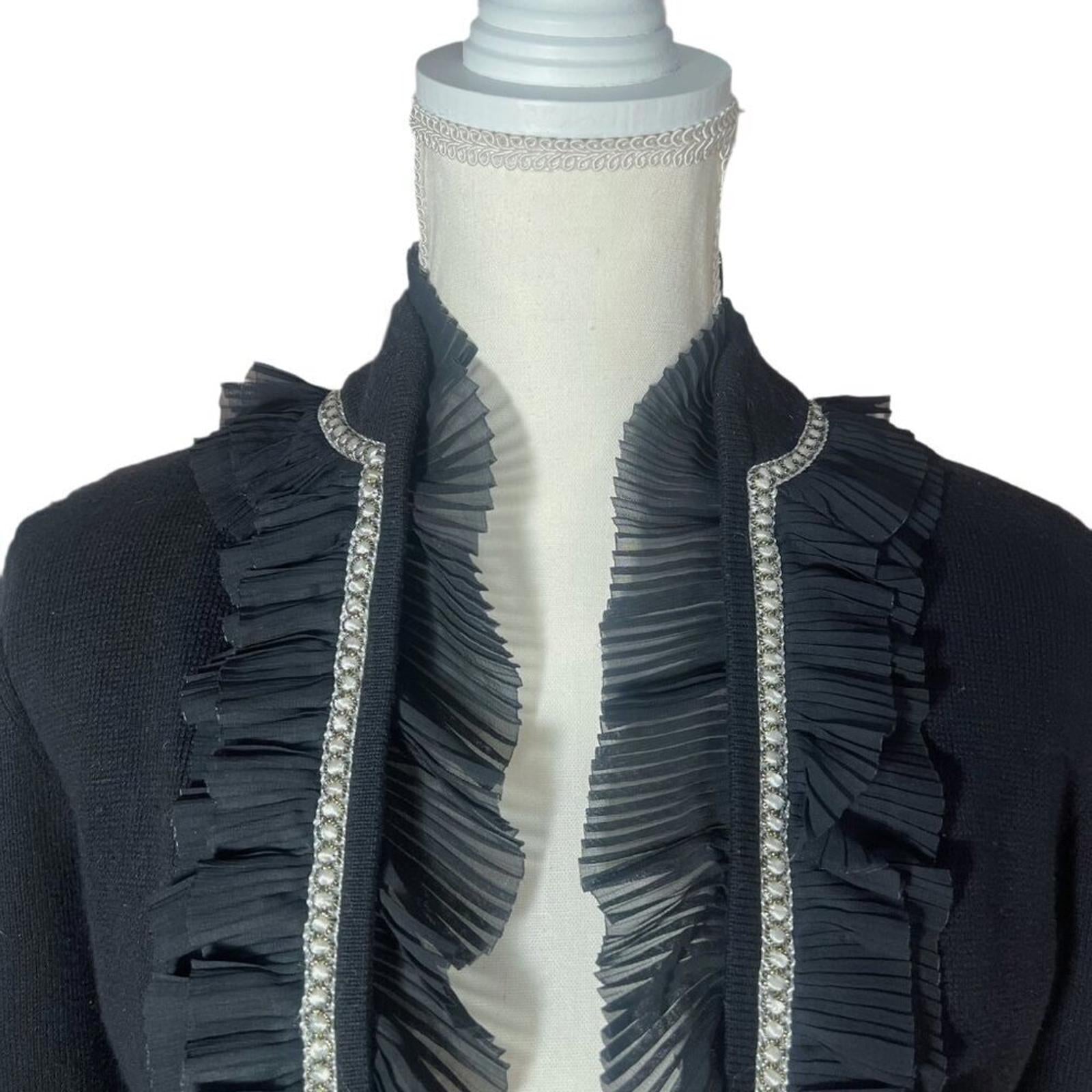 White House Black Market WHBM Black Ruffle Blazer Jacket Women's Size M