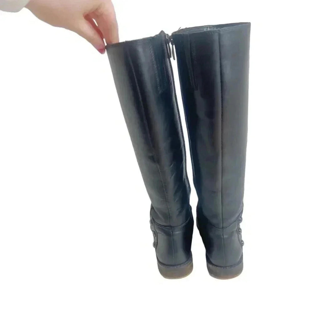 Franco Sarto Cranford 2 Black Leather Knee High Riding Boots Women's Size 5.5