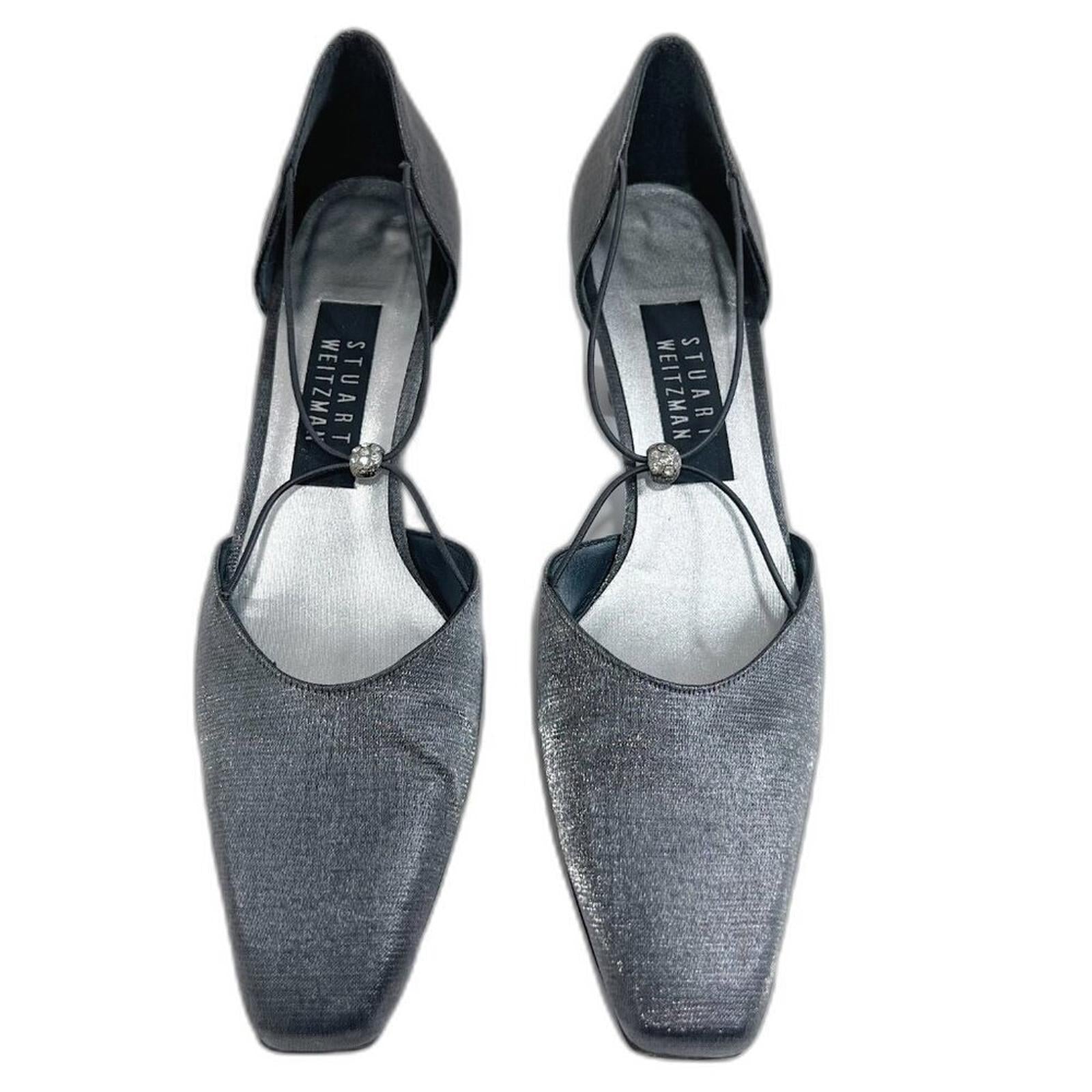 90s Vintage Stuart Weitzman Rondex Heels Silver Kitten Heel Pump Size 8.5 AA