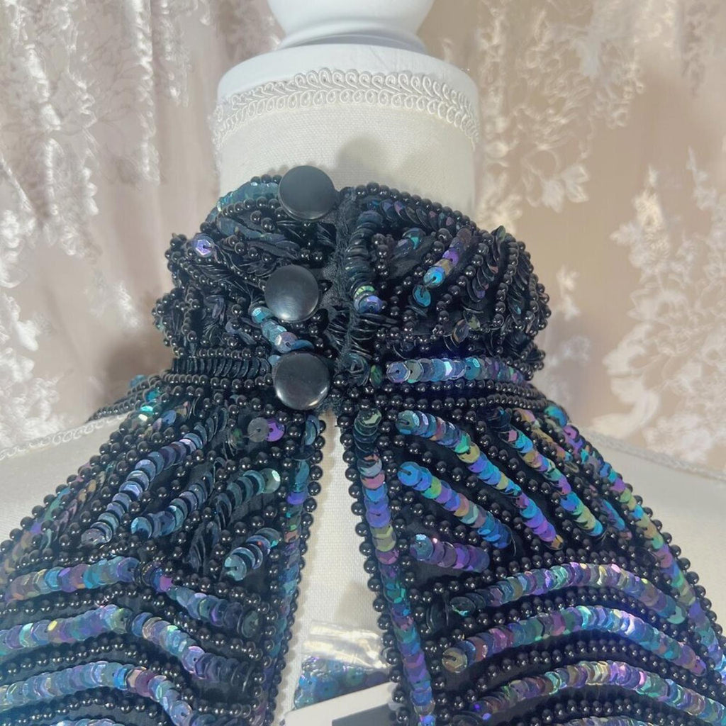 NWT Carina International Handmade Silk Blue Beaded Halter Dress Formal Size M