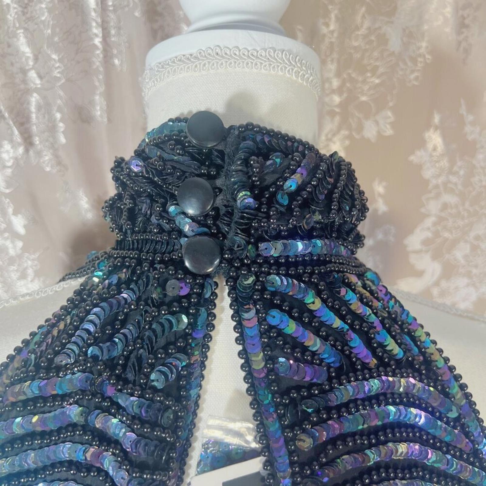 NWT Carina International Handmade Silk Blue Beaded Halter Dress Formal Size M