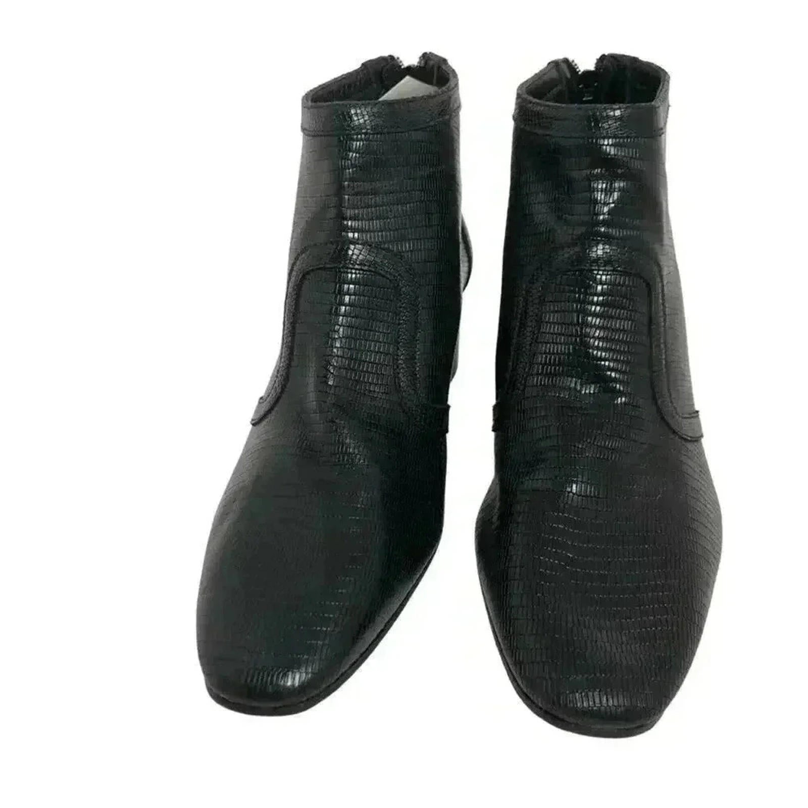 Doucal's Vintage Crocodile Print Leather Luxury Designer Black Booties Pointed