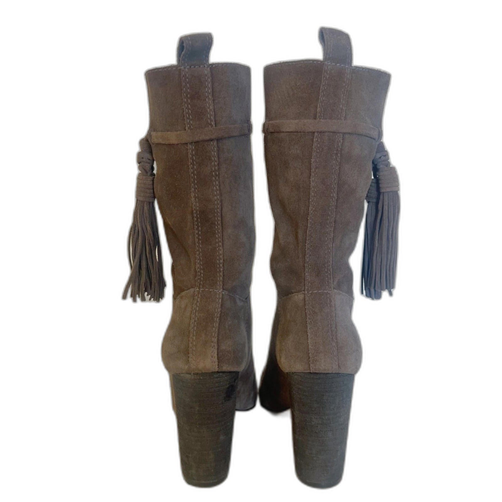 Vince Camuto Fermel Brown Suede Mid Calf Boot Slouchy Tassel Women's Size 6.5