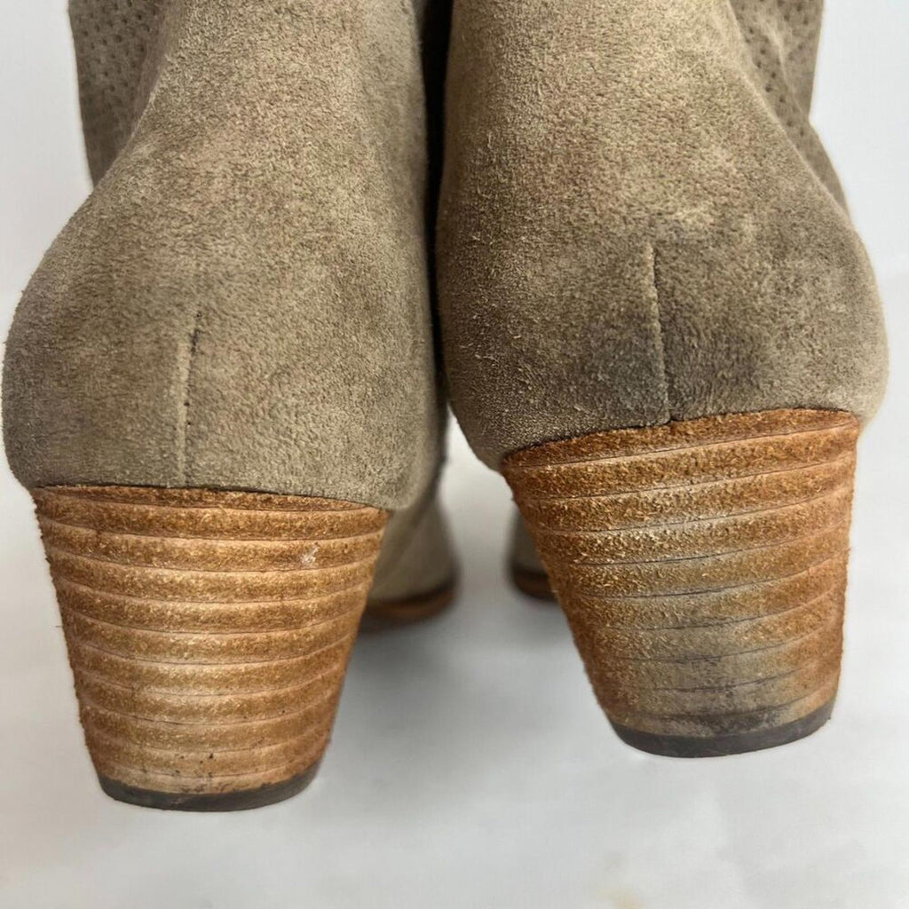 Kork-Ease Sherrill Booties Taupe Suede Ankle Boots Tan Leather Size 8.5