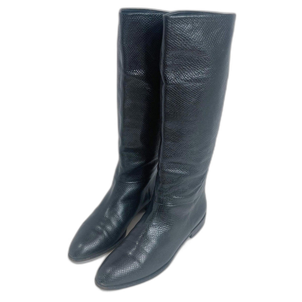 Bruno Magli Vintage Emme Black Snakeskin Leather Knee High Boots Size 9.5 AA