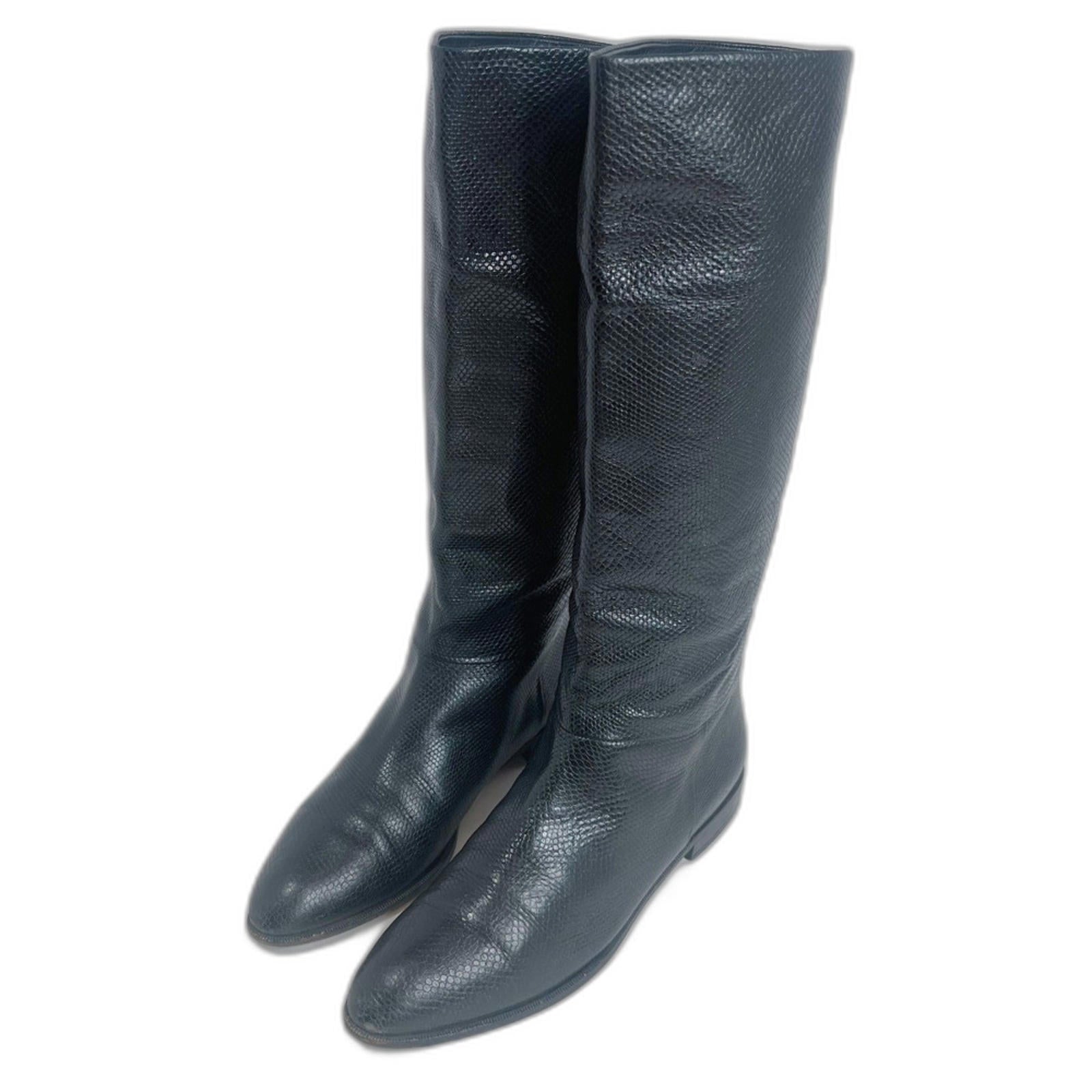 Bruno Magli Vintage Emme Black Snakeskin Leather Knee High Boots Size 9.5 AA