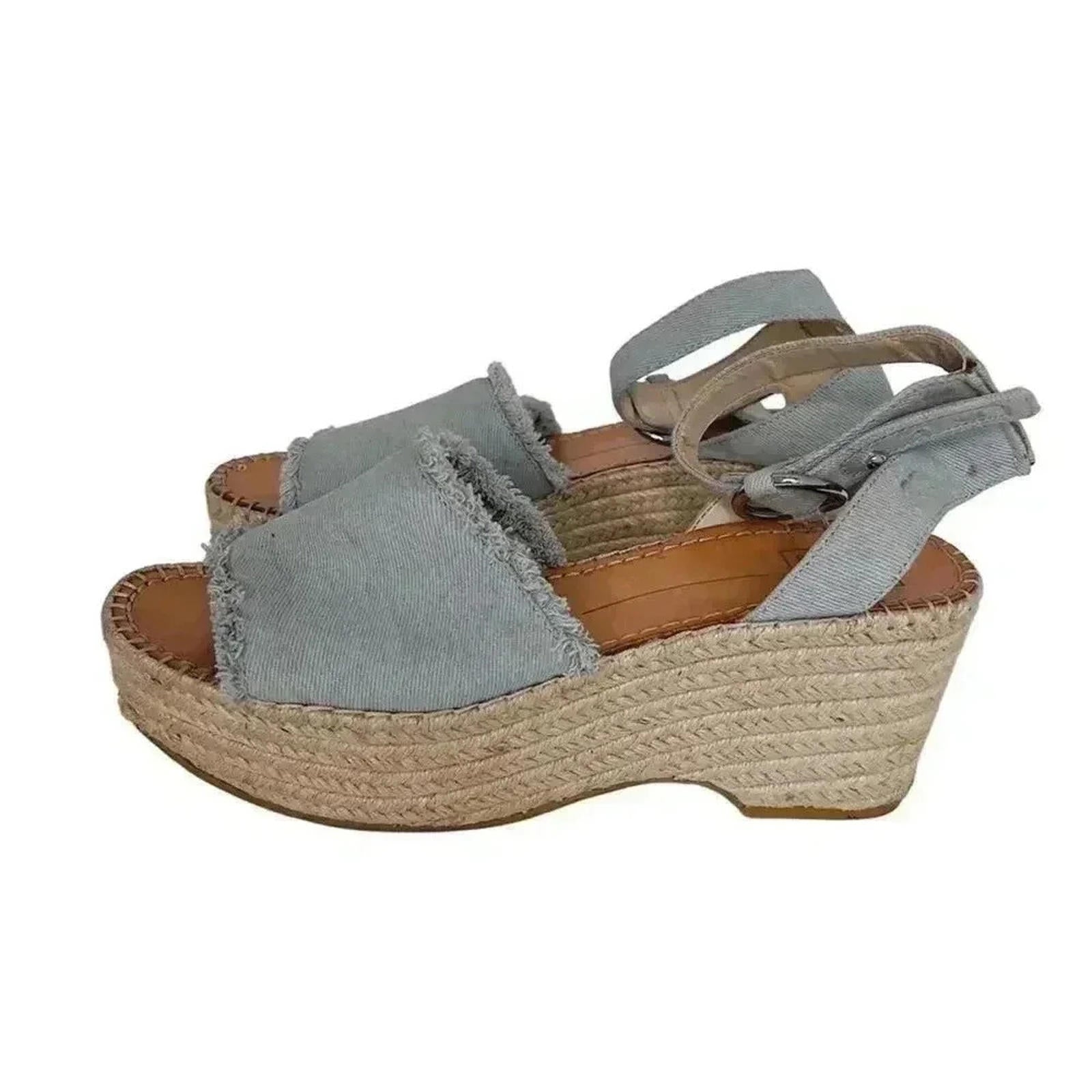 Dolce Vita Denim Platform Sandals Wedges Blue Cream Woven Women's Size 9.5