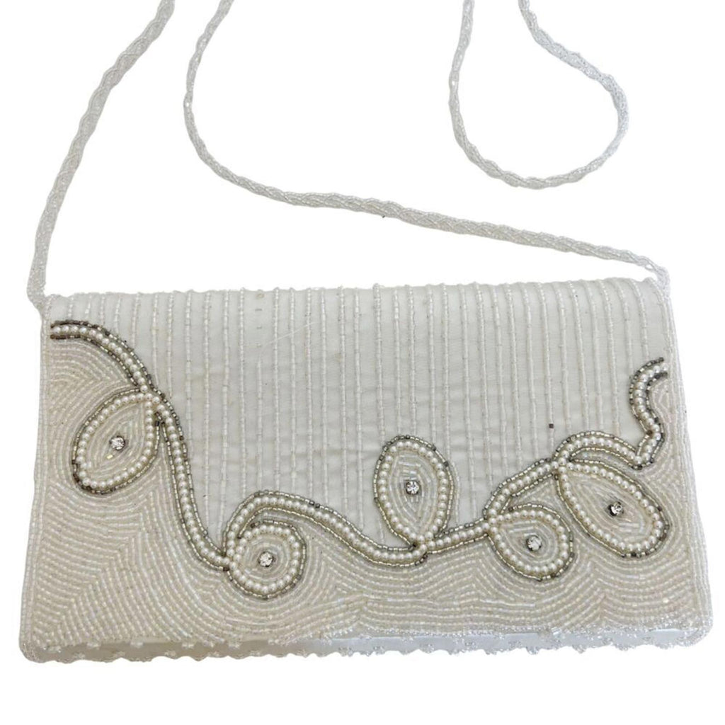 Vintage 80s La Regale White Beaded Evening Bag Clutch Structured