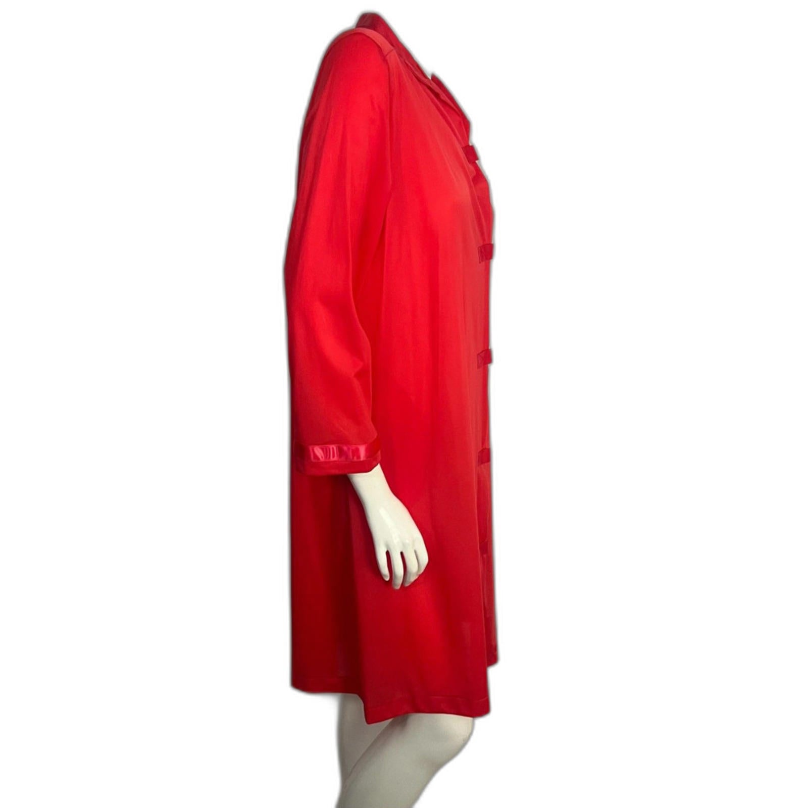 Vintage 1960s Henson Kickernick Red Long Sleeve Button Up Nightgown Size S