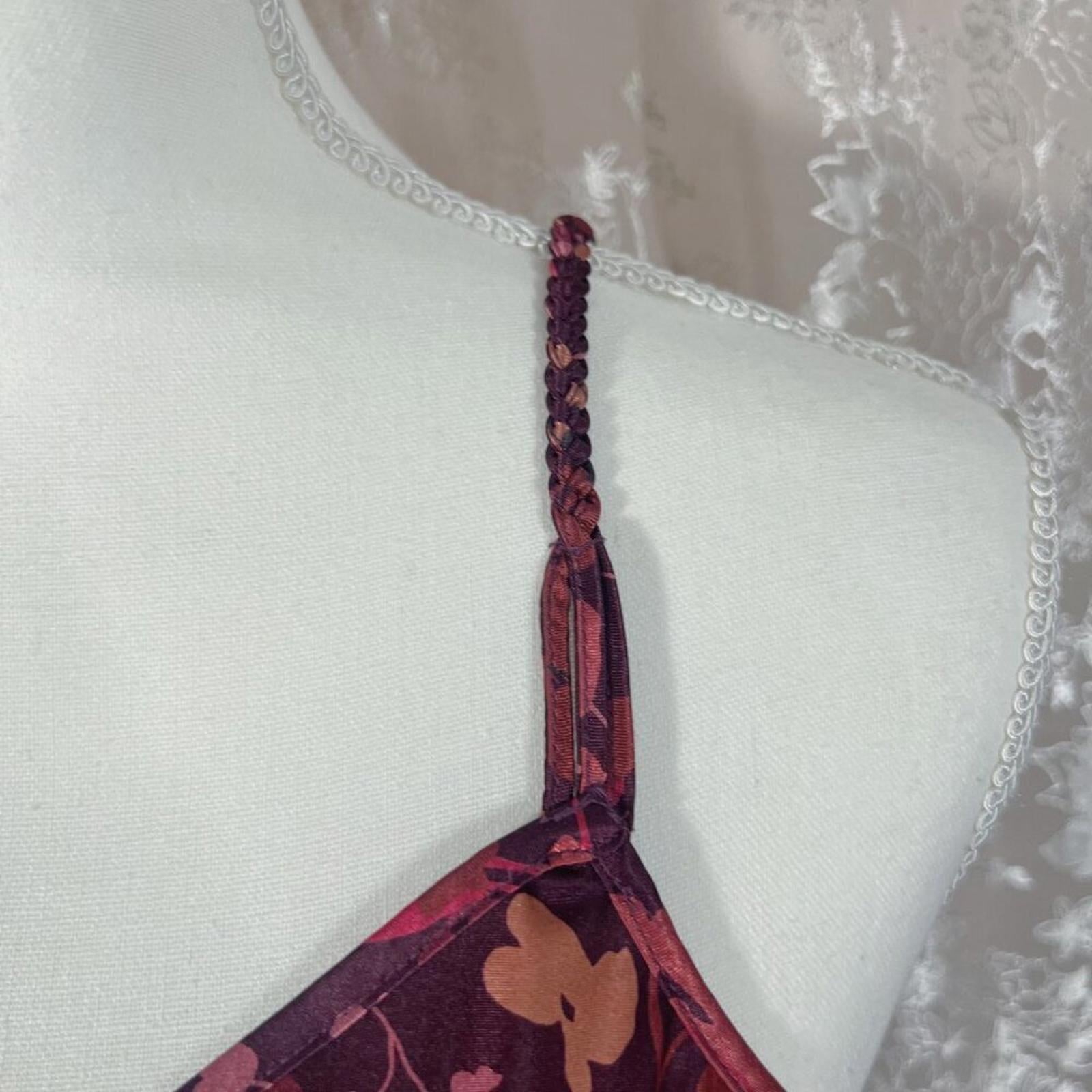 y2k Vintage Warner's Sleepwear Satin Plum Burgundy  Floral Slip Dress Size M