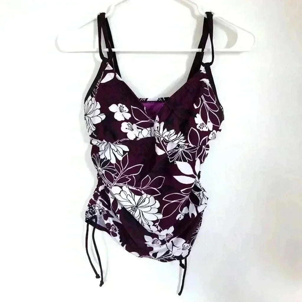 Athleta Purple Floral Ruched Tankini / Bikini Top