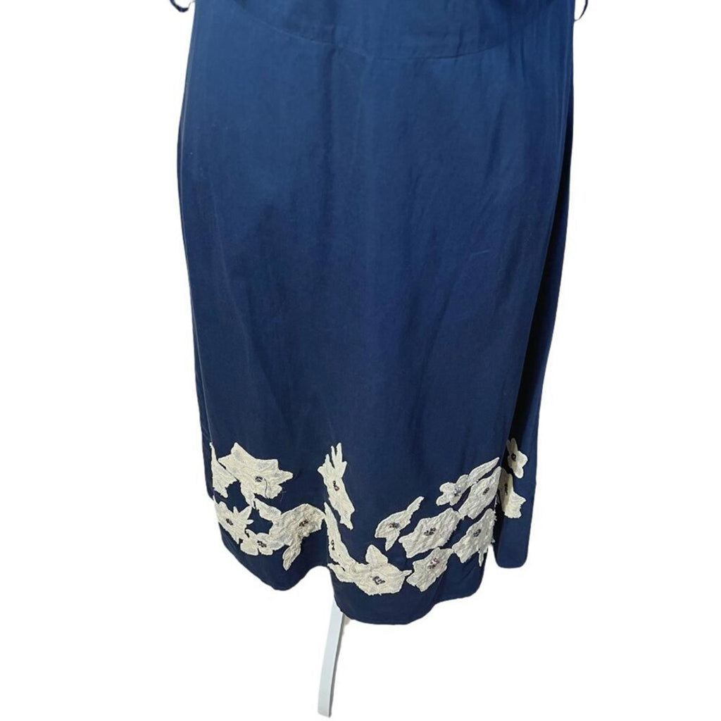 Vintage Anthropologie Odille Navy Blue Rice Paper Garden Dress Midi Dress Size 6