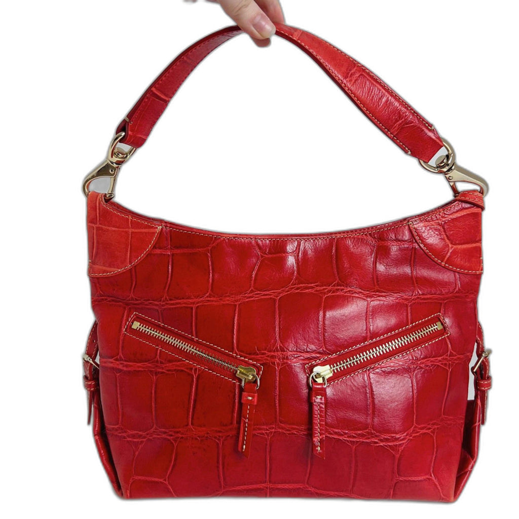 Dooney & Bourke Cinzia Red Crocodile Embossed Leather Shoulder Bag Moto Purse