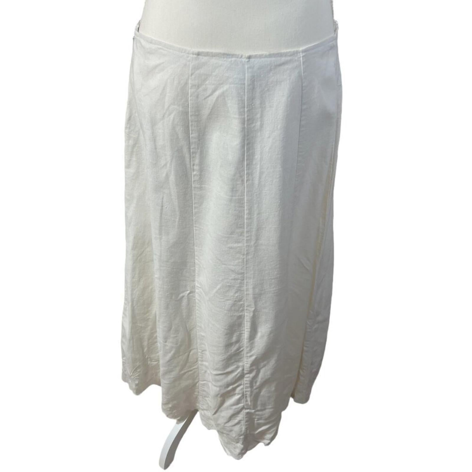 y2k Vintage White Linen Floral Embroidered Maxi Skirt Women's Size 8