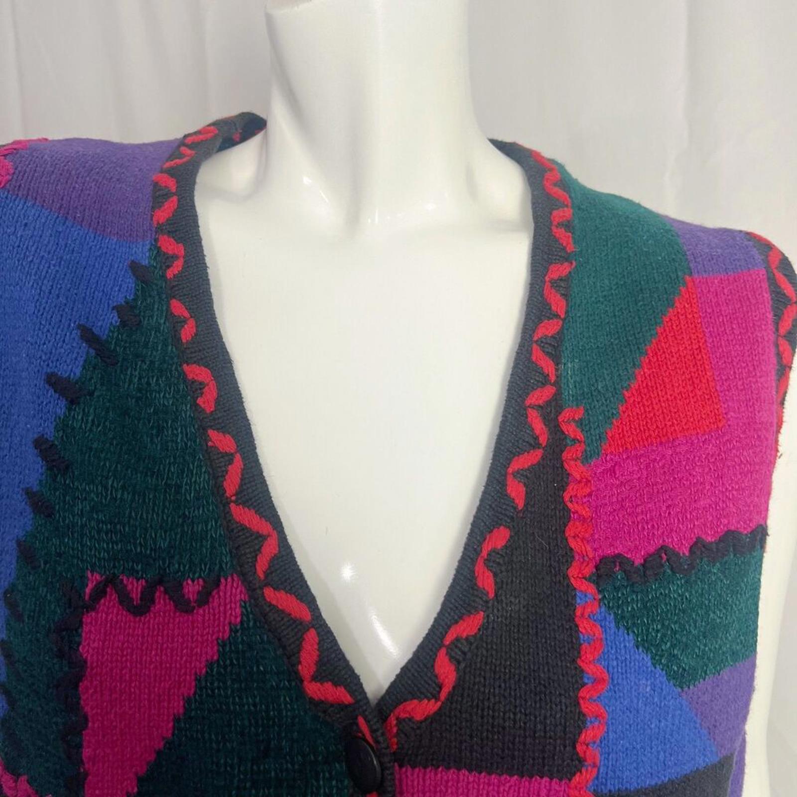 Vintage 90s Sigrid Olsen Patchwork Knit Sweater Vest Multicolored Women's Size M
