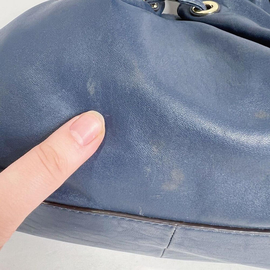 y2k Vintage Michael Kors Navy Blue Ludlow Leather Drawstring Shoulder Bag