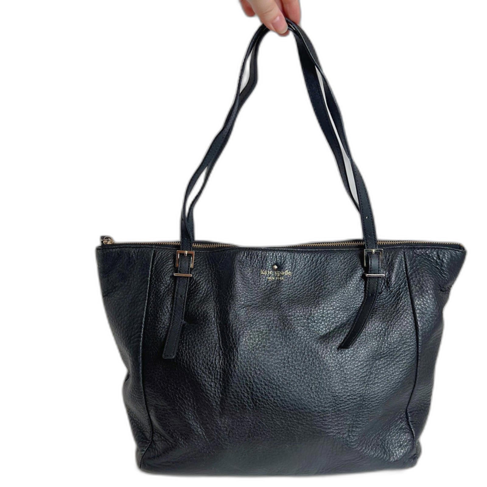 Kate Spade Watson Lane Black Pebbled Leather Tote Bag Zippered Purse