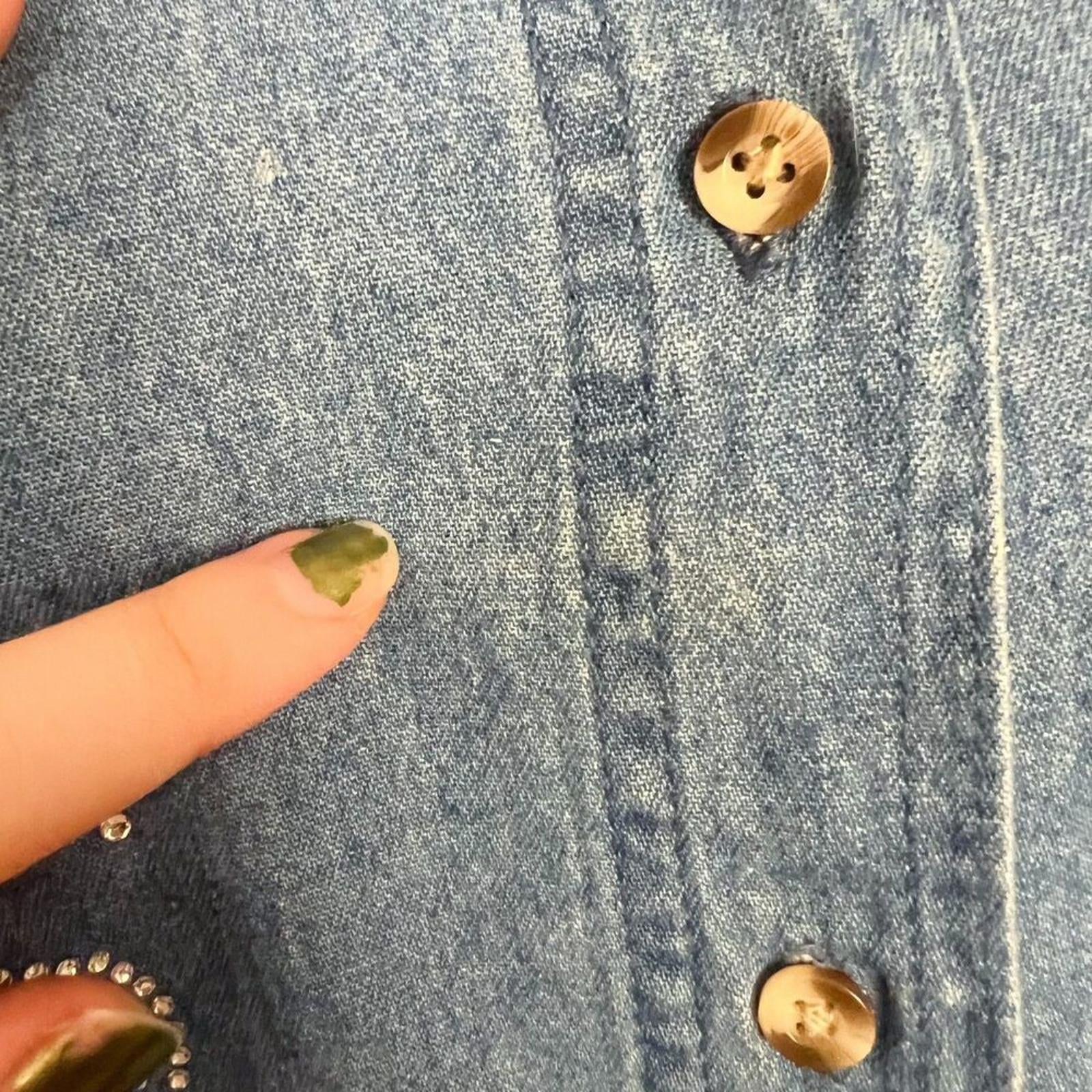 Vintage La Sha Denim Button Up Shirt Rhinestones Western Country Women's Size L