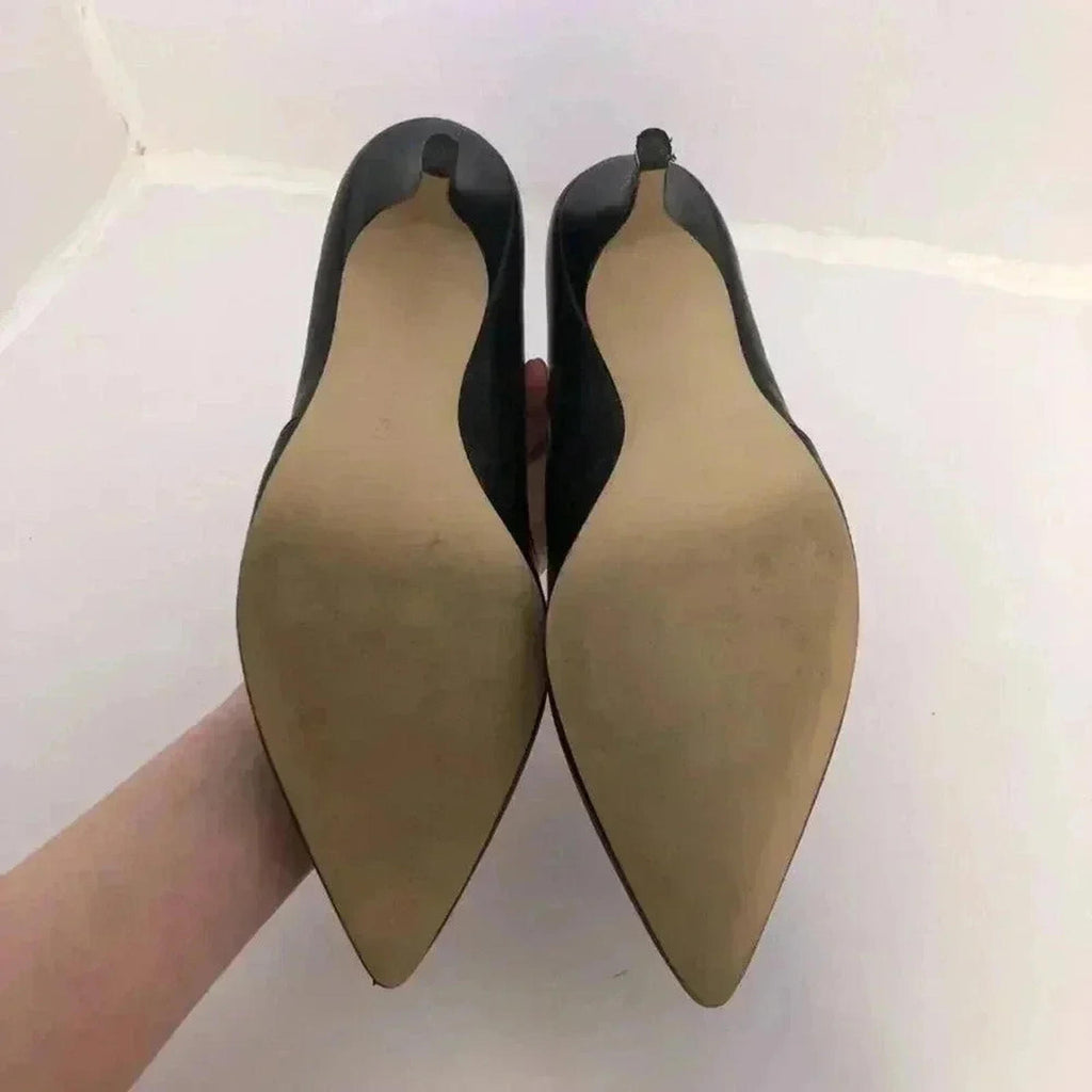 Tahari Carat Black Pointed Toe Stiletto Black Leather Heels Pumps Size 9.5