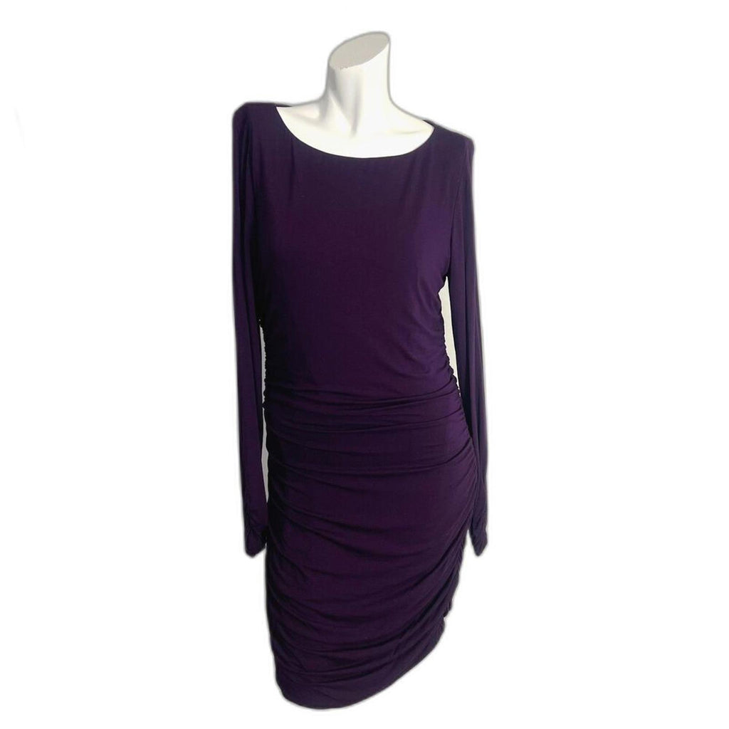 Lauren Ralph Lauren Plum Purple Cocktail Dress Ruched Long Sleeve Size 14