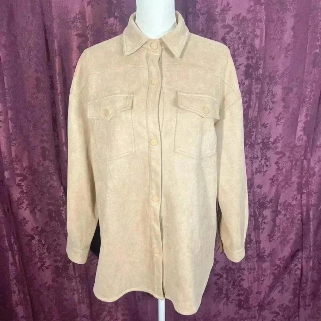 ELODIE Women's Sueded Snap Front Utility Jacket with Chest Pocket Size L