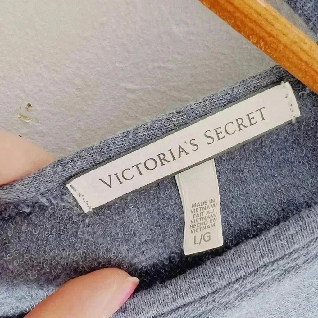 Victoria's Secret VS Blue Terrycloth Relaxed Fit Tee Open Back Loungewear Size L