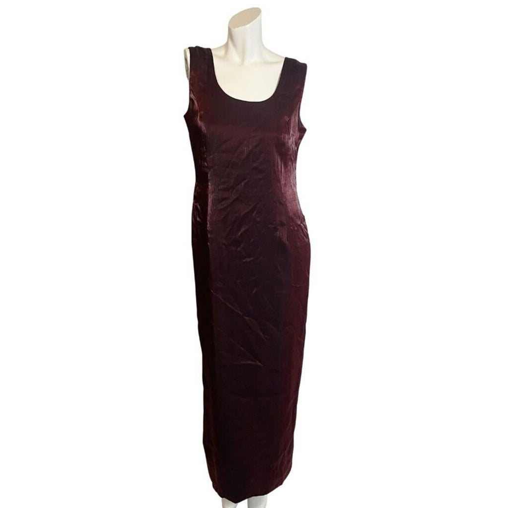 90s Vintage Karen Miller Dark Burgundy Satin Evening Gown Slip Dress Size 12