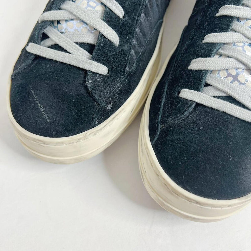 P448 John Black Zebra Print Metallic Suede Leather Low Rise Sneakers Size 9 10