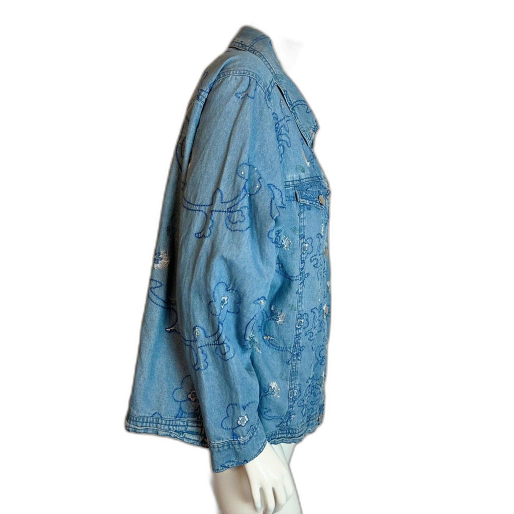 Vintage Alex Kim Denim Embroidered Button-Down Shirt Western Country Size XL