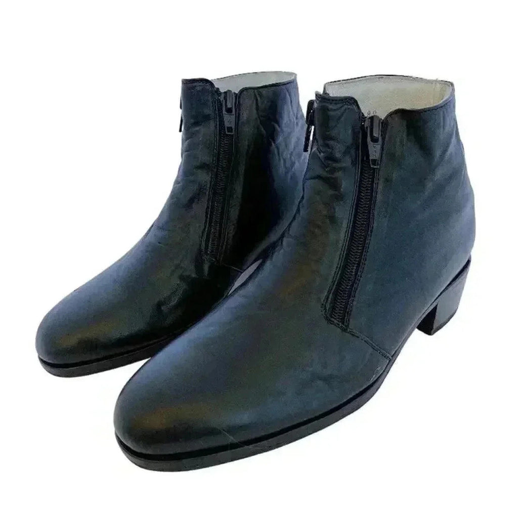 Valentino Vintage Black Leather Booties Ankle Boots Double Zip Women's Siz 5.5