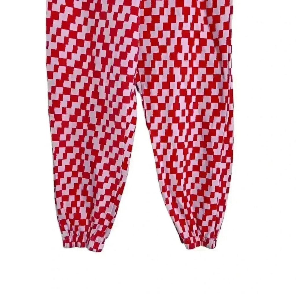 BP Pink and Orange Checker Print Geometric Terry Cloth Sweatpants Women's Size M