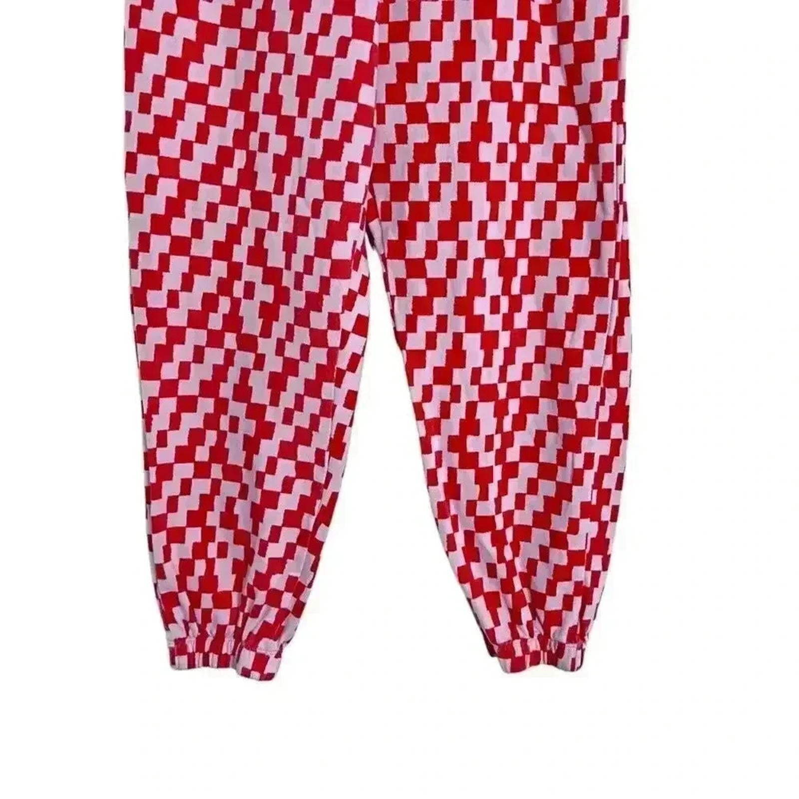 BP Pink and Orange Checker Print Geometric Terry Cloth Sweatpants Women's Size M