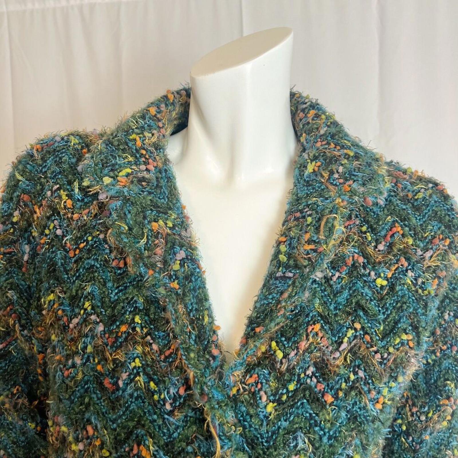 Vintage Tweeds Wool Blend Knit Blazer Green Blue Striped Cardigan Size S