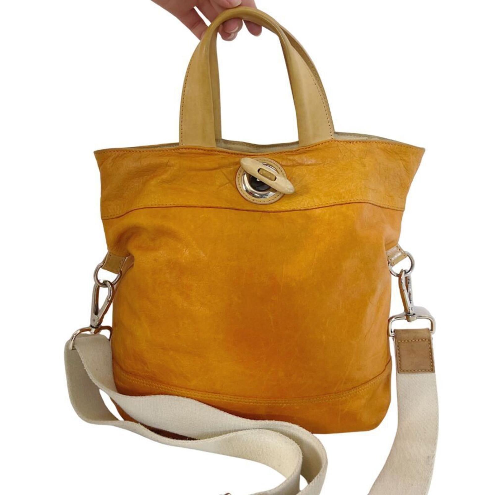 Maurizio Taiuti Italian Orange Leather Handbag Crossbody Purse