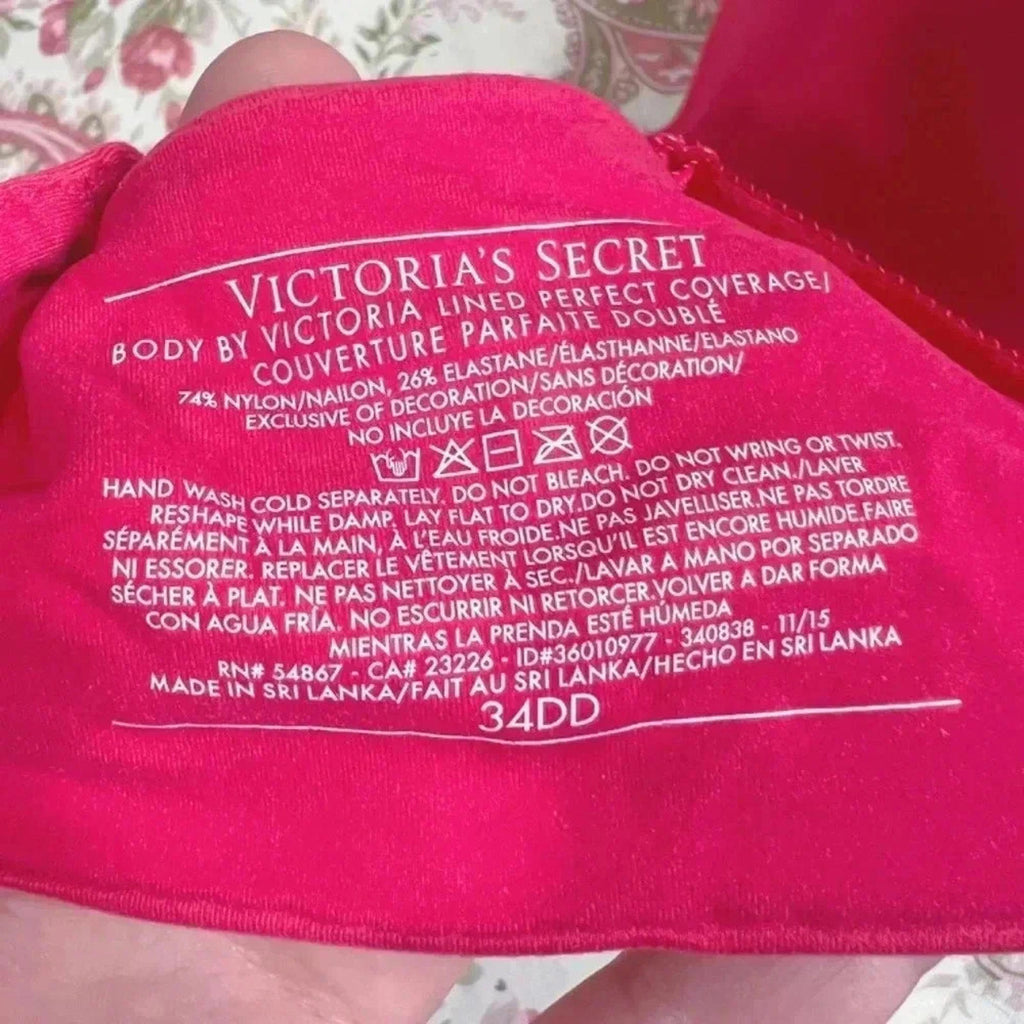 Victoria's Secret Body by Victoria Lined Perfect Coverage Bra Red 34DD