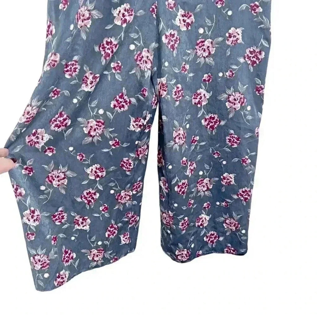 Honey Belle Grey and Pink Floral Satin Jumpsuit Women's Size M