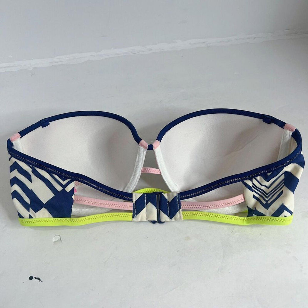Victoria; Secret VS The Flirt Bandeau Bikini Top Blue White Geometric Size 34D