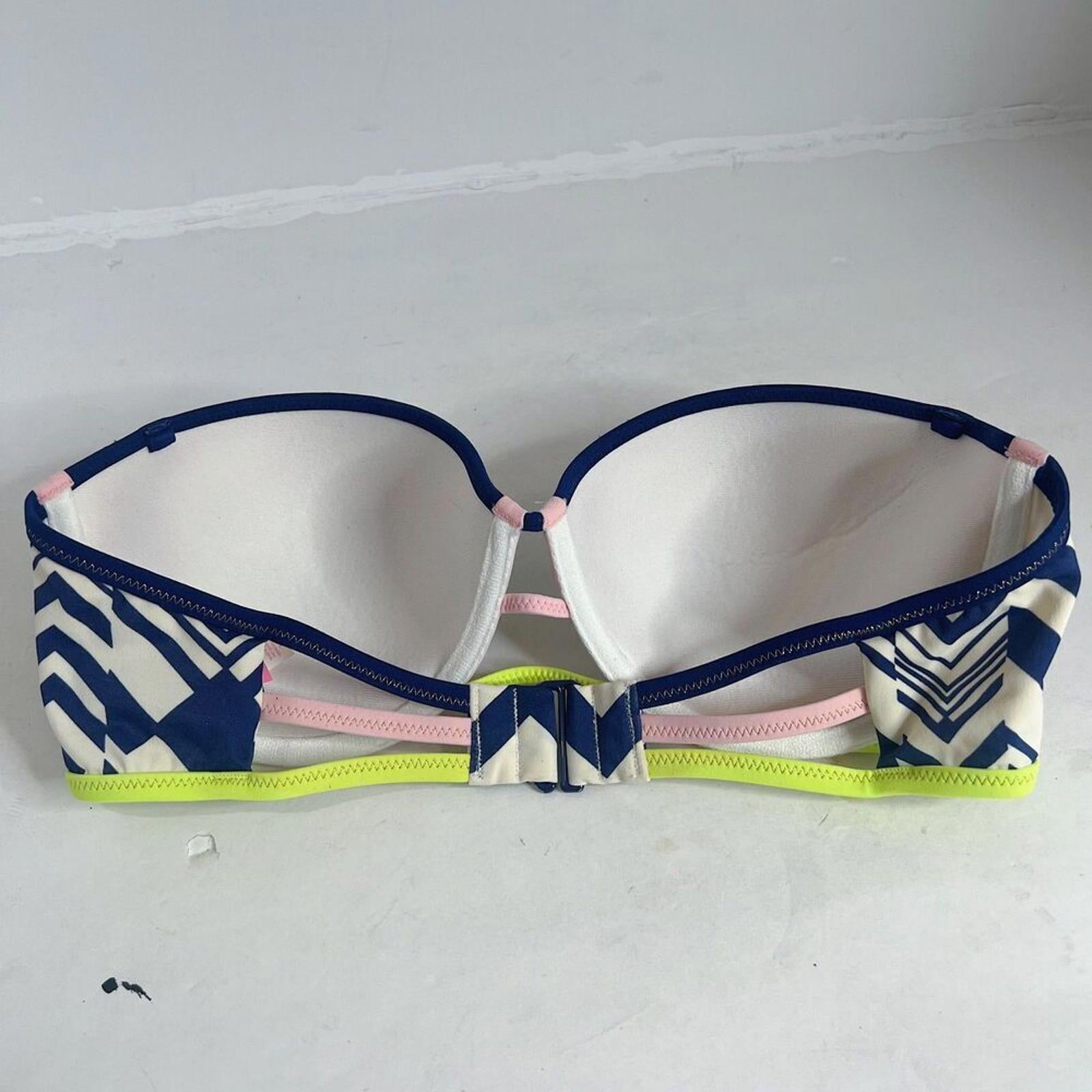 Victoria; Secret VS The Flirt Bandeau Bikini Top Blue White Geometric Size 34D