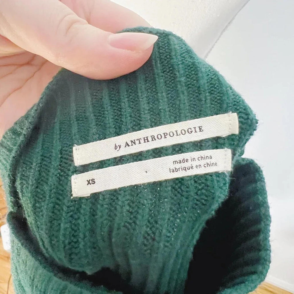 Anthropologie Green Ribbed Mock Neck Sweater Women's Size XS