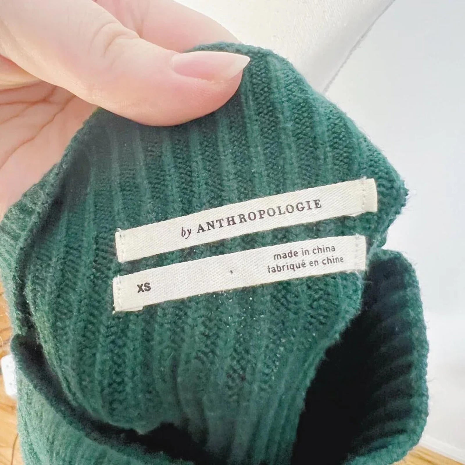 Anthropologie Green Ribbed Mock Neck Sweater Women's Size XS