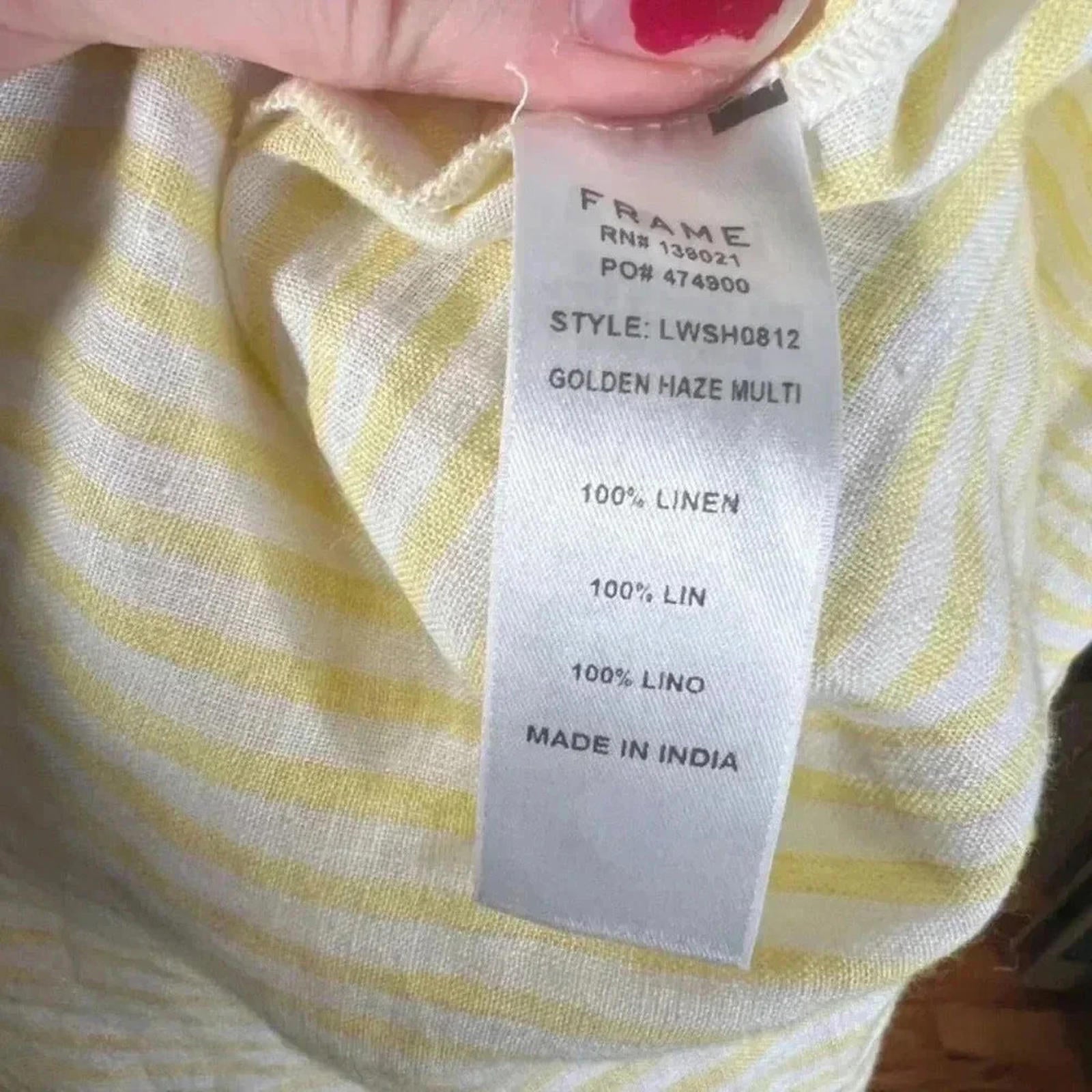 NWT Frame Yellow Striped Linen Wrap Top Women's Size M Summer Beach